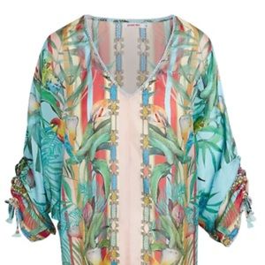 JOHNNY WAS Silk Floral Capri Blouse Boho Top